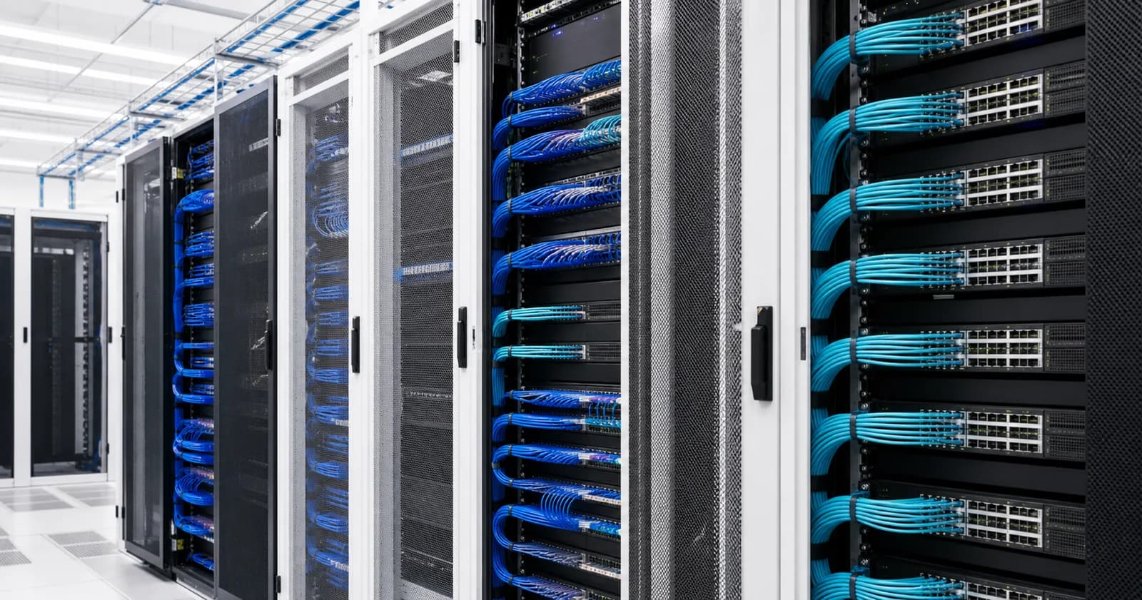 Leaf-spine data center network with high-density rack cabling