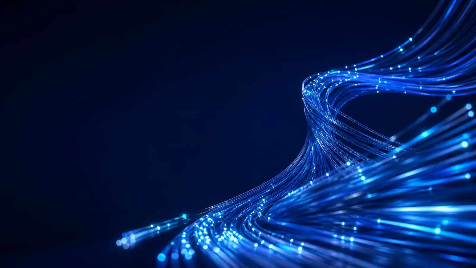 Luminous glass-fiber data strands carrying high-speed optical signals