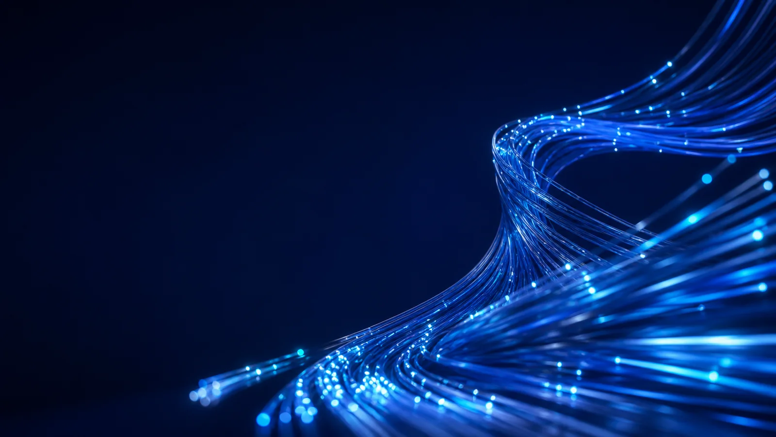 Luminous glass-fiber data strands carrying high-speed optical signals