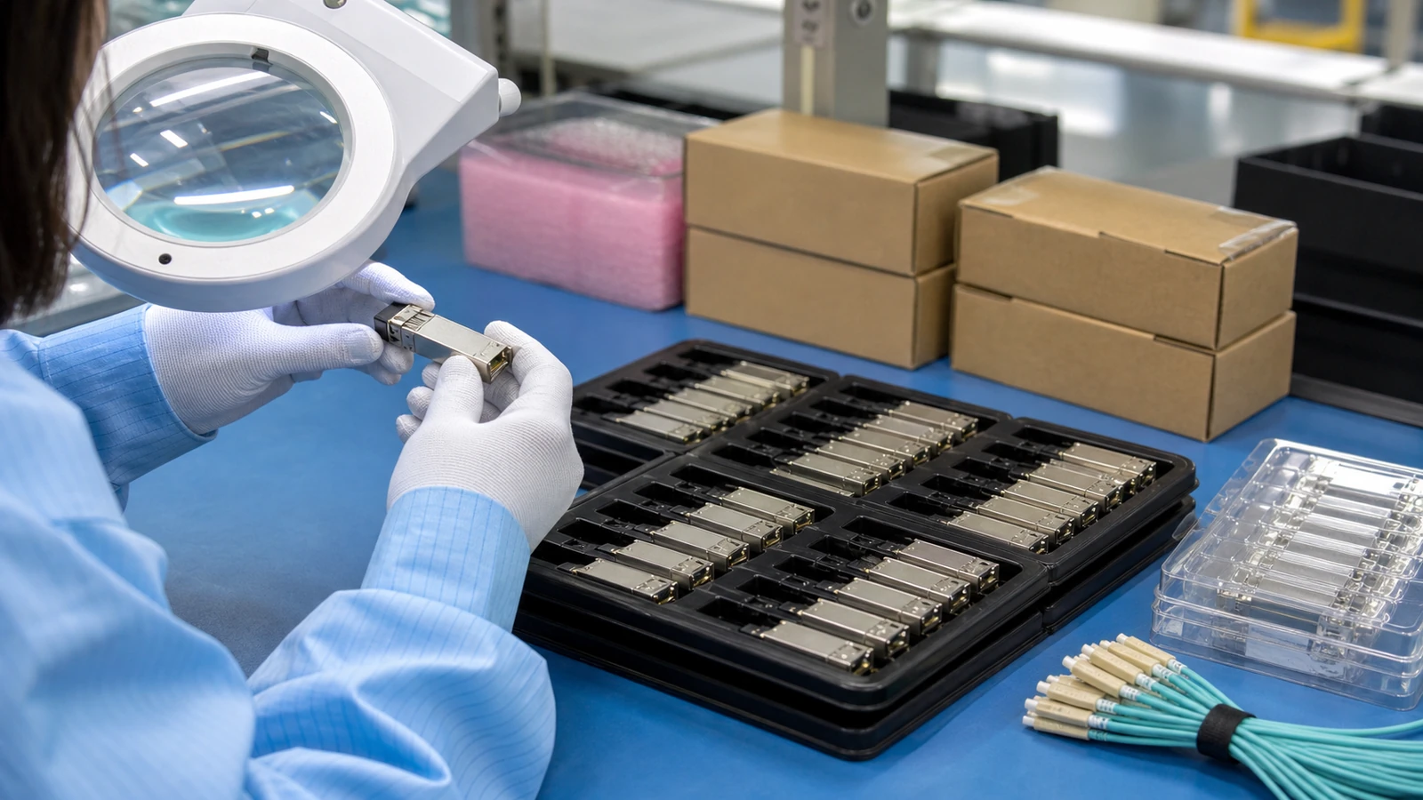 Representative optical transceiver final inspection scene