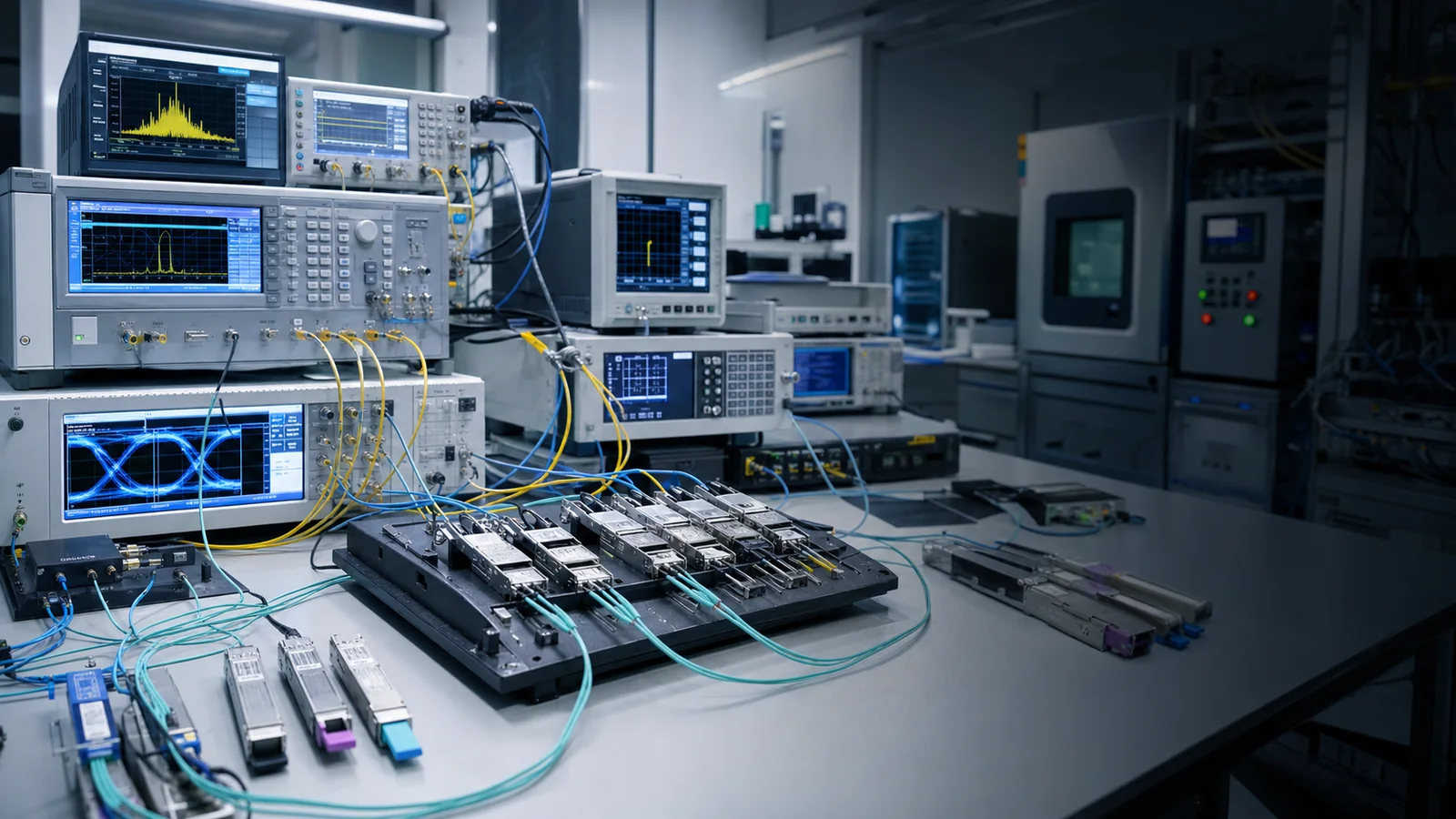 Optical modules undergoing multi-instrument quality testing