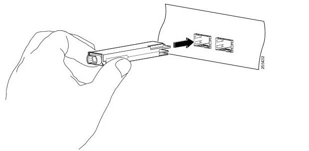 Installing the 40-Gigabit QSFP+ Transceiver Module (Optical Transceiver Equipped with a Bail-Clasp Latch Shown)