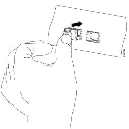 Seating the 40-Gigabit QSFP+ Transceiver Module (Optical Transceiver Equipped with a Bail-Clasp Latch Shown)